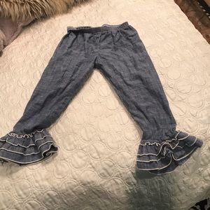 Cheeky Plum ruffle chambray pants 3T EUC